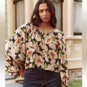 THE GREAT. Magpie Silk Top in Victorian Rose Print